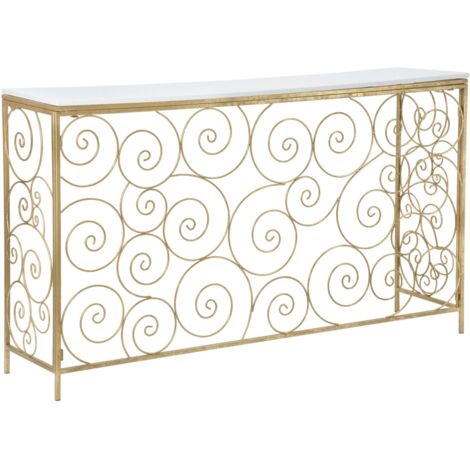 Consol Spiral 140x36x82 cm in Ferro e Marmo Oro e Bianco