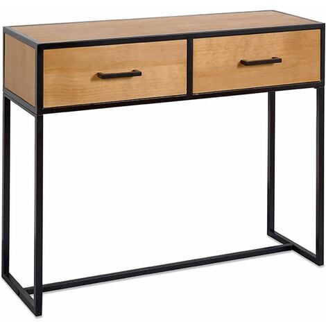 PRESUME DE CASA Consola 1008035 2 cajones madera pino pie metal negro