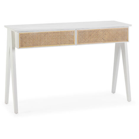 Consola 120X40X80 Madera Blanco/Ratan Natural