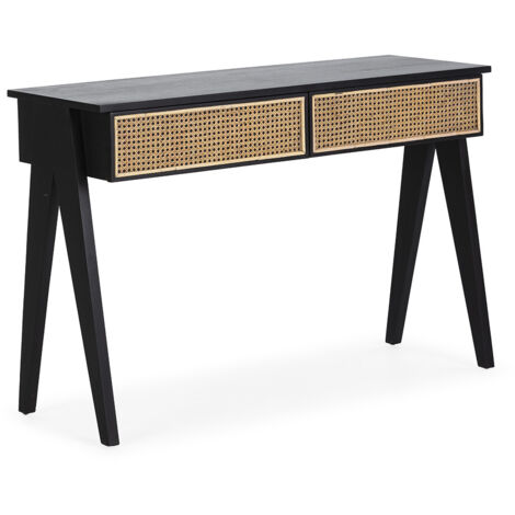 Consola 120X40X80 Madera Negro/Ratan Natural