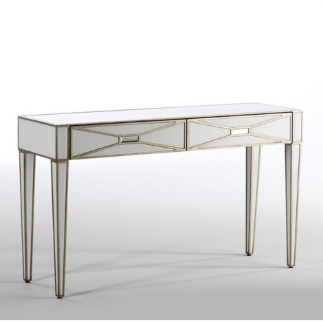 Consola 133X40X78 Espejo/Cristal Blanco/Dm Dorado