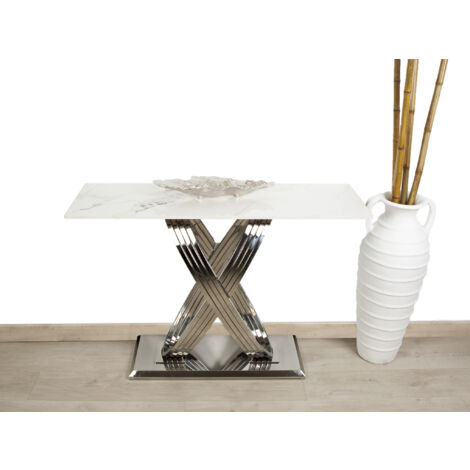 Consola Acero Inox Plateado Tapa Marmol Artificial 352203