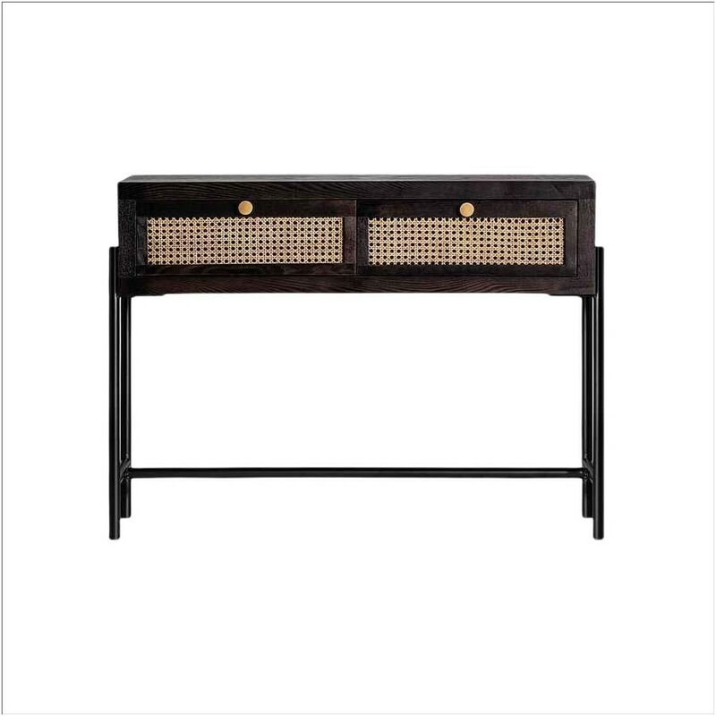 

Burkinahomedecor - Consola auxiliar modelo KENIA negra con rejilla marron Burkina