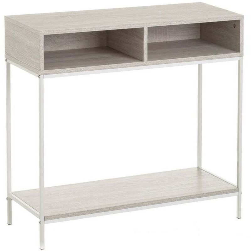 

Lolahome - Consola auxiliar nórdica blanca de metal y madera de 75x30x80 cm