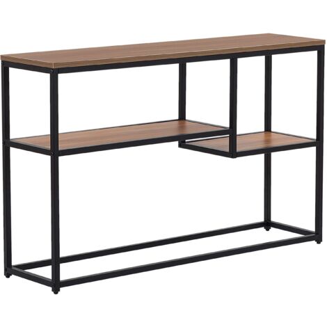 Consola con 2 estantes de madera oscura con patas negras 75 x 120 cm estilo industrial Belmont - Madera oscura