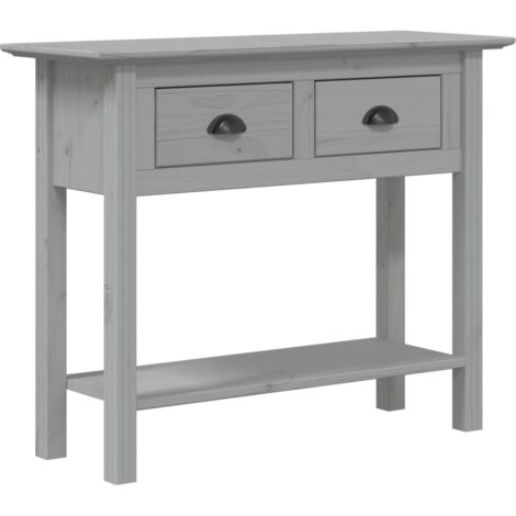 Consola con cajones 91 x 35 x 74 cm madera maciza de pino gris y metal DEC031730
