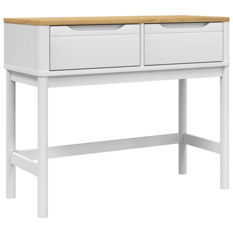 Consola con dos cajones 89,5 x 36,5 x 73 cm madera de pino y MFD blanco y roble DEC031988