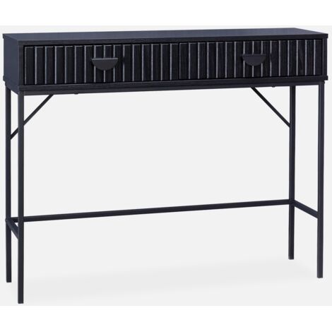 Consola con efecto madera estriada negra, 100cm