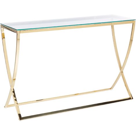 Consola con tablero de vidrio estructura de acero inoxidable estilo glamour brillante dorado Ringgold
