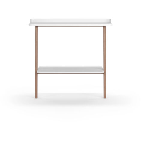 Consola de entrada fabricada en melamina y madera de haya, modelo SUOMI (787) de Herdasa. Blanco y nogal claro