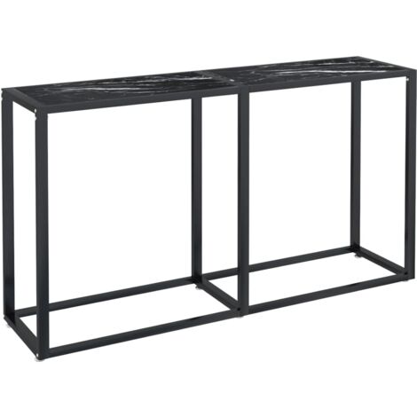 Consola de entrada moderna mesa auxiliar 140 x 35 x 75,5 cm cristal templado aspecto mármol negro y acero DEC032033