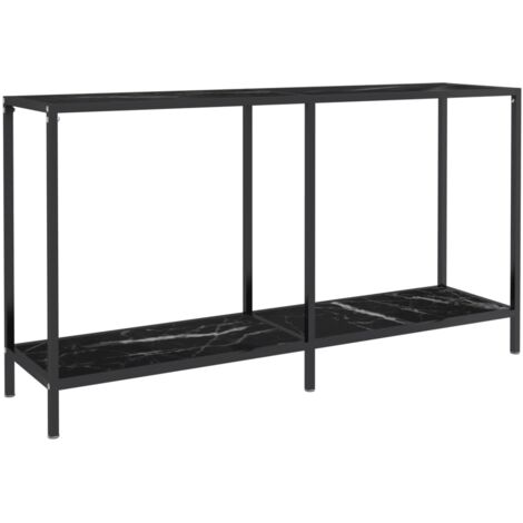 Consola de entrada moderna mesa auxiliar 140 x 35 x 75,5 cm cristal templado aspecto mármol negro y acero DEC032111