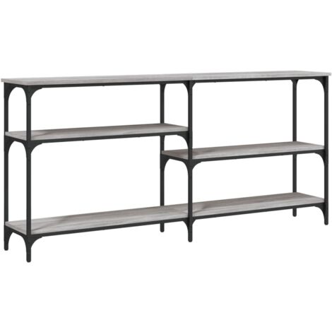 Consola de entrada moderna mesa auxiliar con estantes 160 x 29 x 75 cm madera contrachapada gris y metal DEC032221