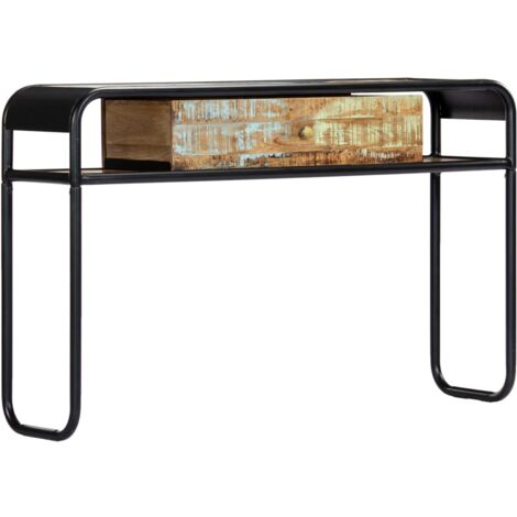 Consola de entrada mueble salón con cajón 118x30x75 cm madera maciza recuperada y acero DEC031542