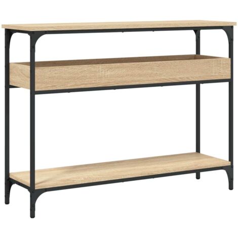 Consola de estilo industrial con estante 100 x 29 x 75 cm madera de ingeniería y metal color roble DEC031646