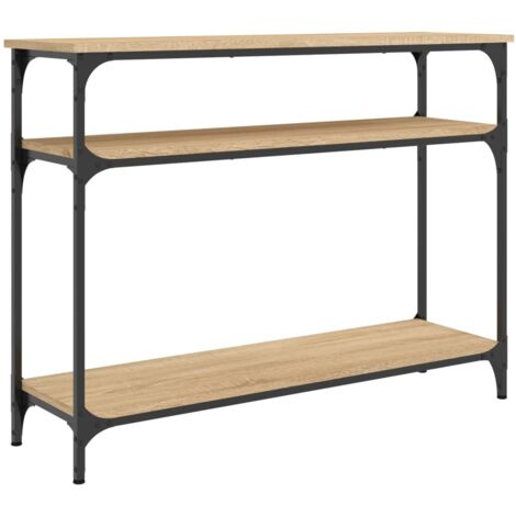 Consola de estilo industrial con estantes 100 x 29 x 75 cm madera de ingeniería y metal color roble DEC031903