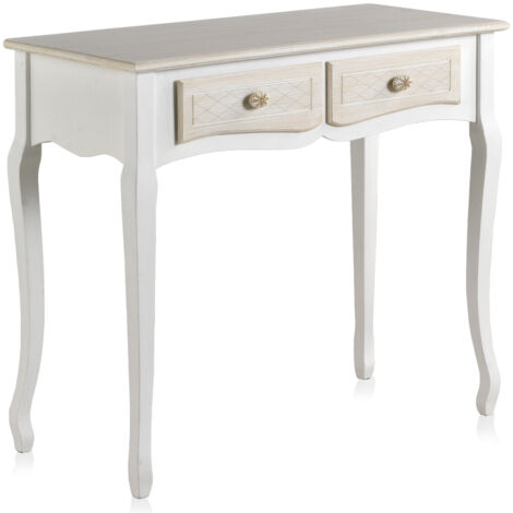 Consola De Madera Blanca 2 Cajones Y Cajones Frontales Crema
