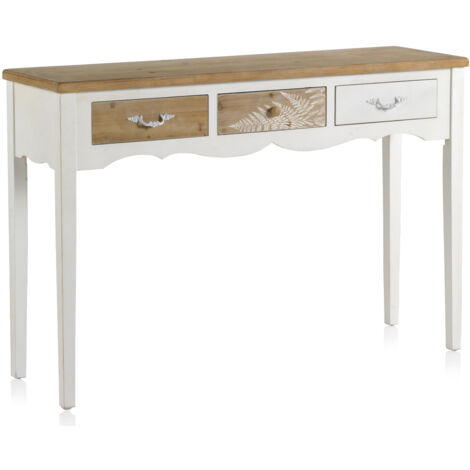 Consola De Madera Blanca 3 Cajones Y Tablero Natural