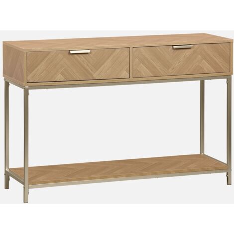 Consola de madera con efecto espiga y 2 cajones, 110cm