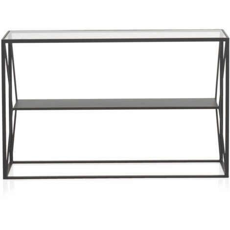 Consola De Metal Negro Con Tapa De Cristal