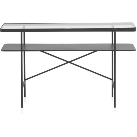 Consola De Metal Negro Con Tapa De Cristal
