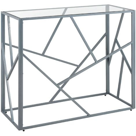 Consola de metal plateado tablero de cristal 85 x 100 x 40 cm moderno glamuroso contemporáneo Orland - Plateado