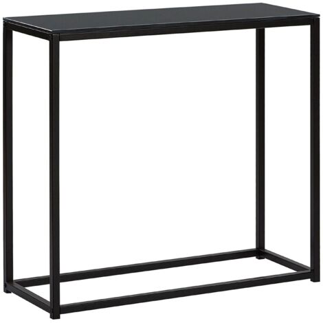 Consola de vidrio templado negro 80 x 30 cm efecto cemento base de metal Dorris