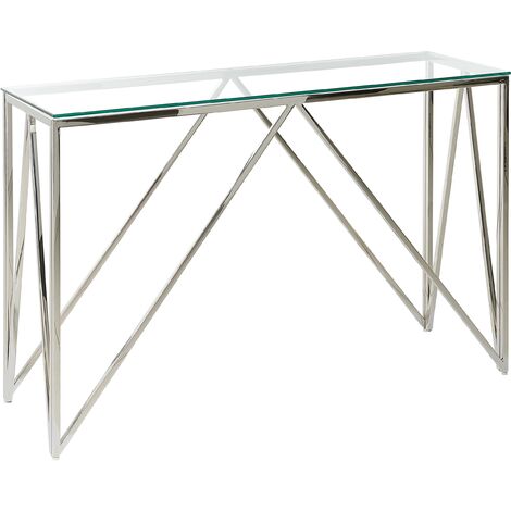 Consola de vidrio templado plateado 120 x 40 cm acero inoxidable glamour moderno sala de estar dormitorio Weso