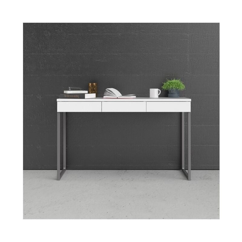 

Caesaroo - Consola escritorio 126x52 cm lacado blanco con tres cajones y patas de metal | Blanco