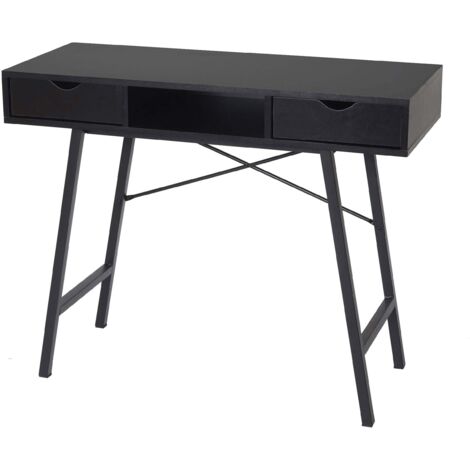 Consola funcional/mesa de oficina/salón 100 x 40 x 80 cm con 2 cajones de almacenaje modernos en madera negra 040010866