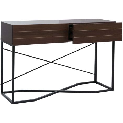Consola industrial con 2 cajones estilo loft 81 x 120 x 40 cm MDF melaminado efecto nogal y metal negro 040008853