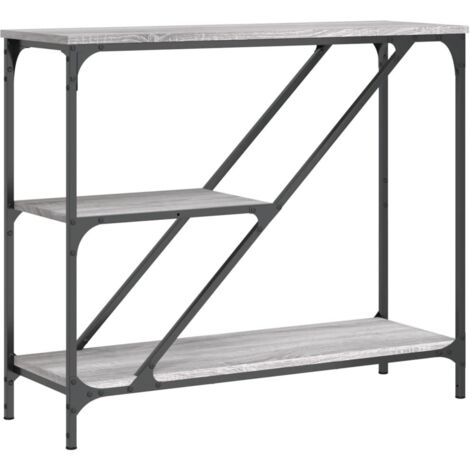 Consola industrial con estantes de acero y tableros efecto madera gris 88,5 x 30 x 75 cm DEC032252