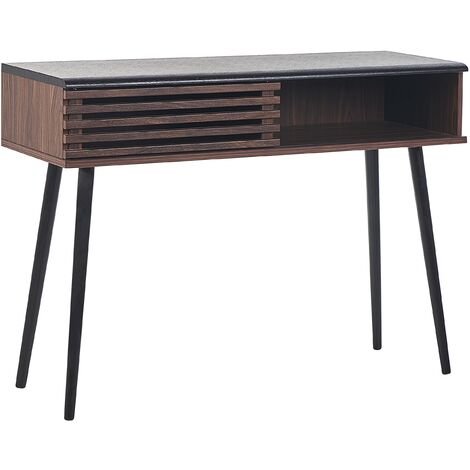 Consola madera oscura negro 110 x 40 cm puerta corredera listones rústico Perth - Madera oscura