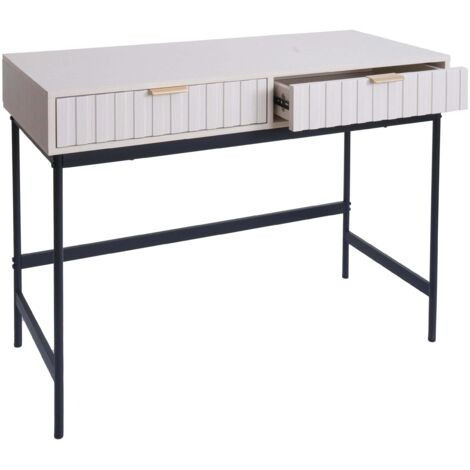 Consola mesa de teléfono mesa auxiliar estilo industrial con 2 cajones 85 x 100 x 40 cm acabado melamina blanca y metal 040009272