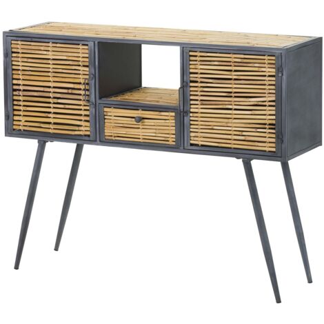 Consola Metal Bambu Azul Marron 100X31X80 Cm