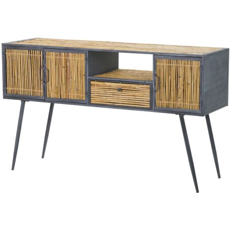 Consola Metal Bambu Azul Marron 135X41X80 Cm