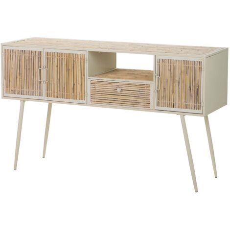 Consola Metal Bambu Beige Marron 135X41X80 Cm