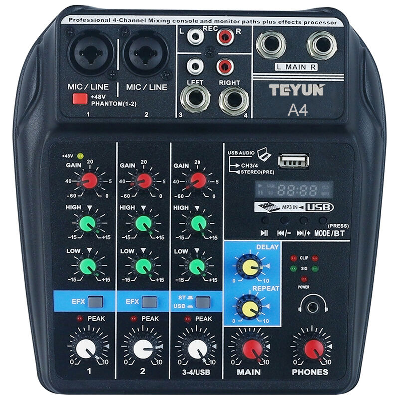 

Consola mezcladora de sonido BT portatil de 4 canales Mezclador de audio digital Efectos de reverberacion incorporados para la grabacion Transmision