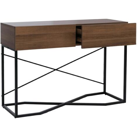 Consola moderna con dos cajones funcionales 81 x 120 x 40 cm estilo industrial MDF marrón 040008854