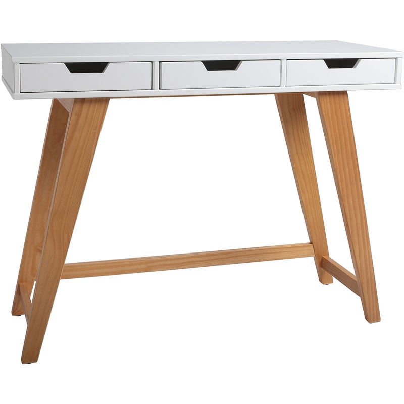 

Vs Venta-stock - Consola / Mueble Recibidor De 3 cajones En Color Blanco Con Patas De Madera Maciza