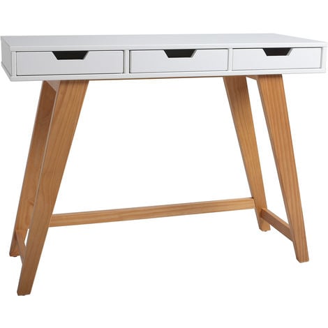 VS VENTA-STOCK Consola / Mueble Recibidor De 3 cajones En Color Blanco Con Patas De Madera Maciza