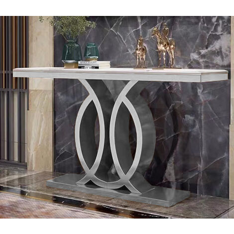 Consola Plateada Acero Inox Tapa Marmol Artificial 352210