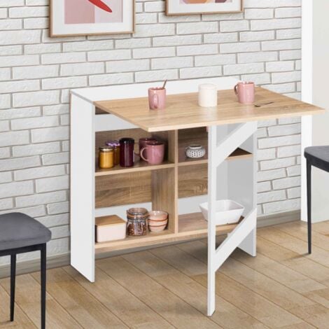 Consola plegable EDI para 2-6 personas con tablero de madera blanca y aspecto de haya 150 x 80 cm