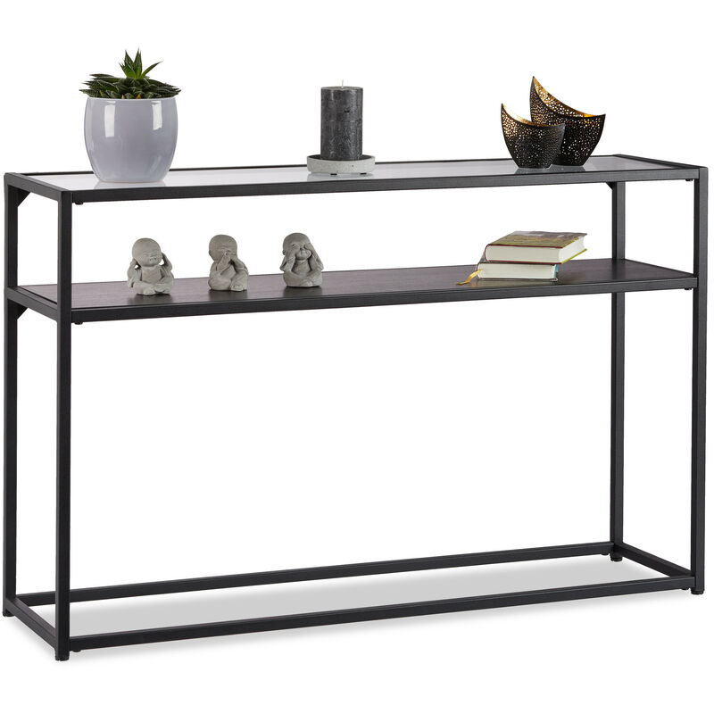 

Consola Recibidor Cristal, Mesa Auxiliar Entrada, Metal-Vidrio-DM, 70,5x110x30 cm, Negro