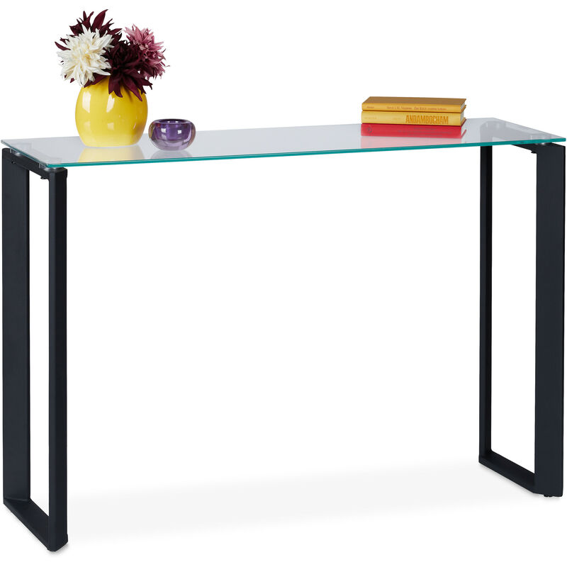 

Consola Recibidor Cristal, Mueble de Entrada Estrecho, 75 x 110 x 35 cm, Mesa Auxiliar, Pasillo y Salón, Negro