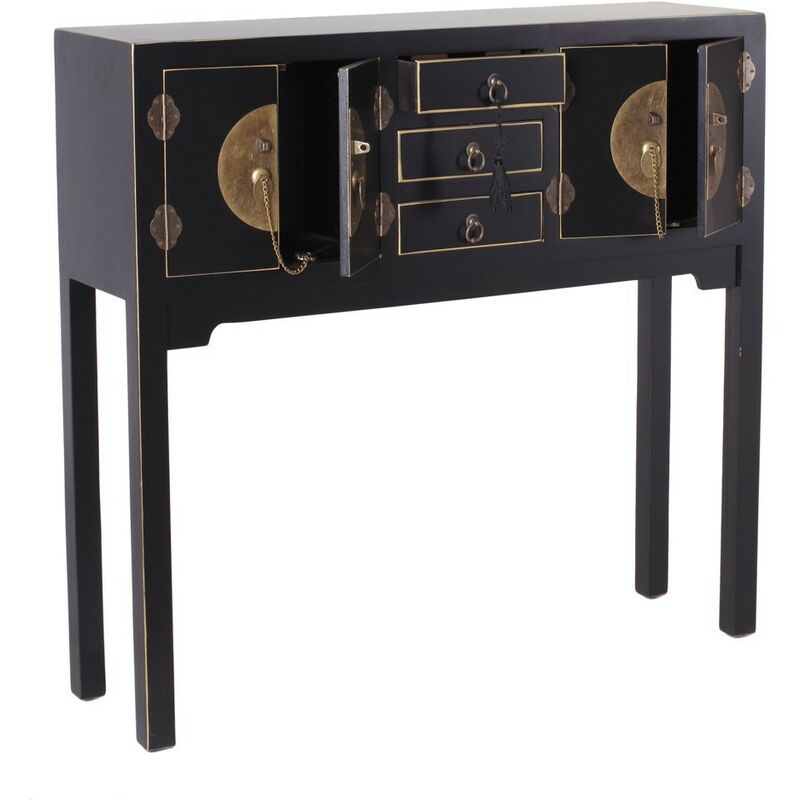 

Fanmuebles - Consola recibidor estilo oriental 4 puertas y 3 cajones Negro