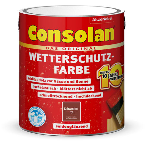 Consolan Wetterschutzfarbe, Deckender Holzschutz für Außen, Schwedenrot, 2,5L