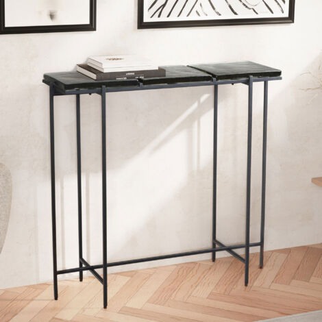 Console 1 niveau 90x29x85 cm en verre et métal noir