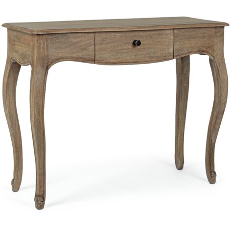 Console 1 tiroir DOMIKA 100cm – Bois massif de manguier & poignées en fonte