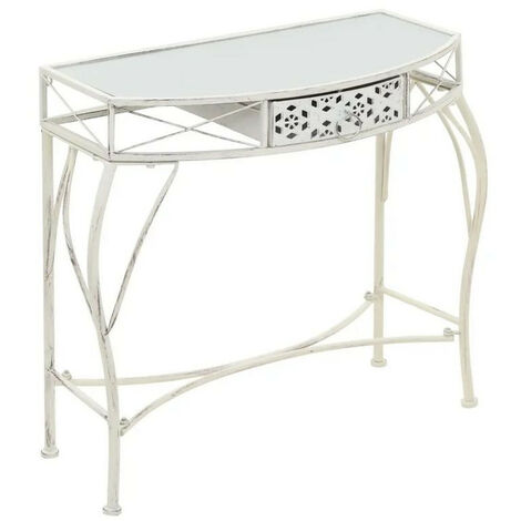 Console 1 tiroir verre et métal blanc Tovmi